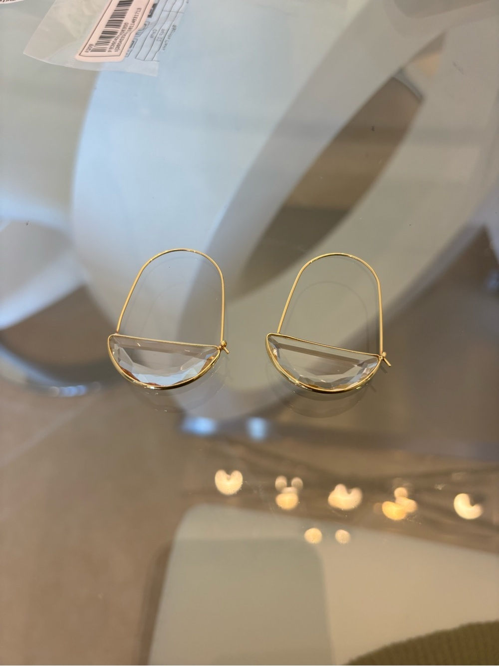 Gold Hoop Earrings with Clear Crystal Accent - Women Jewelry Earrings